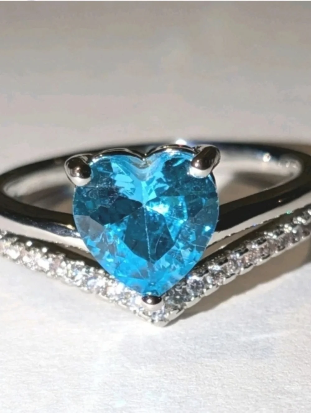 Lab-Created Blue Topaz 3ct Heart Cut Women's Engagement Ring White Gold Plated